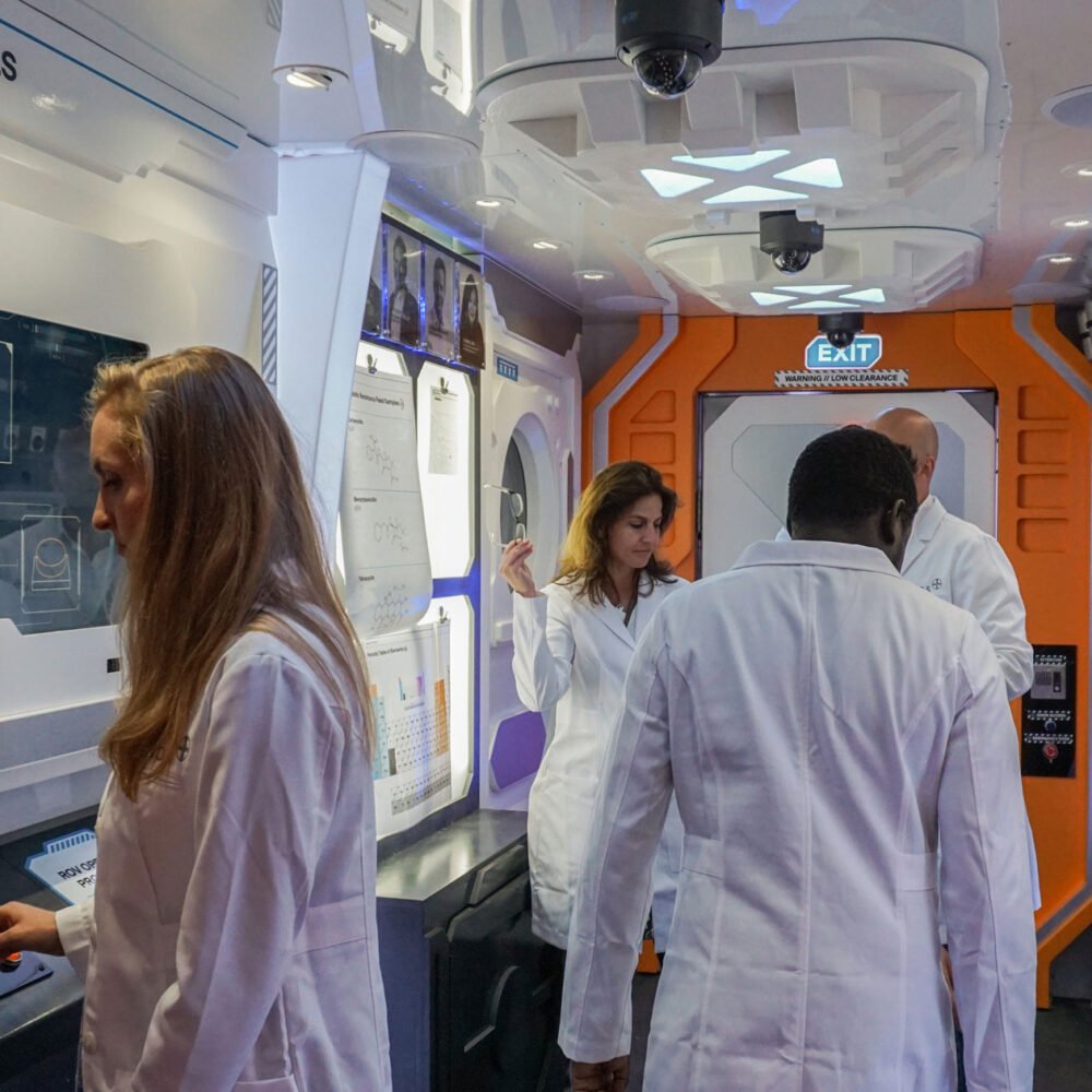 brand activations escape room props in a 40 feet shipping container turned into a immersive laboratory experience.