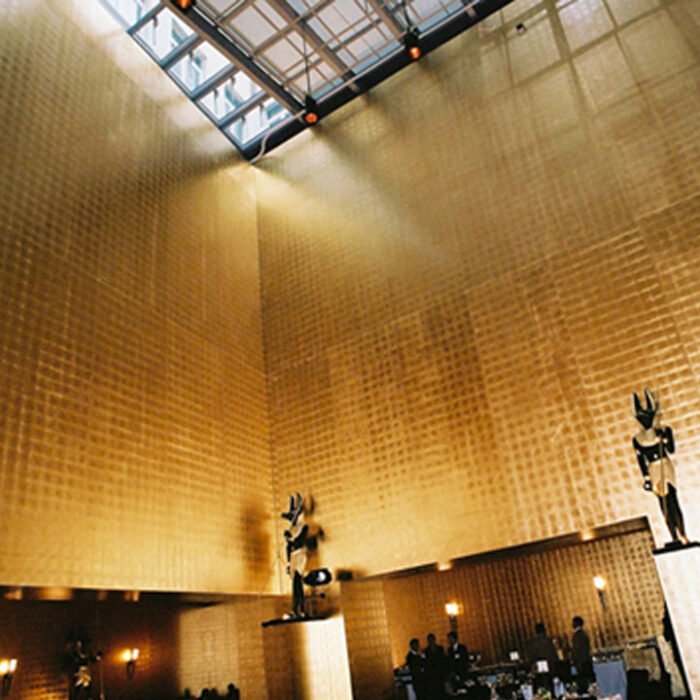 Giant 7 feet tall golden Anubis sculptures. Interactive museum exhibits