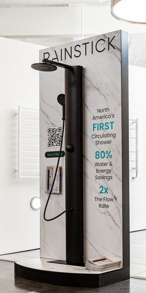 retail displays showcasing a rainstick shower.