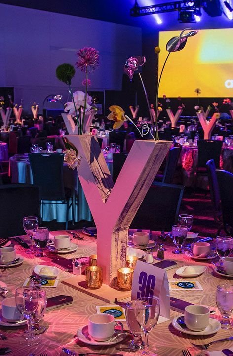 PROJECT_YES_CentrePiece Large foam letters on a table functioning as centre piece.