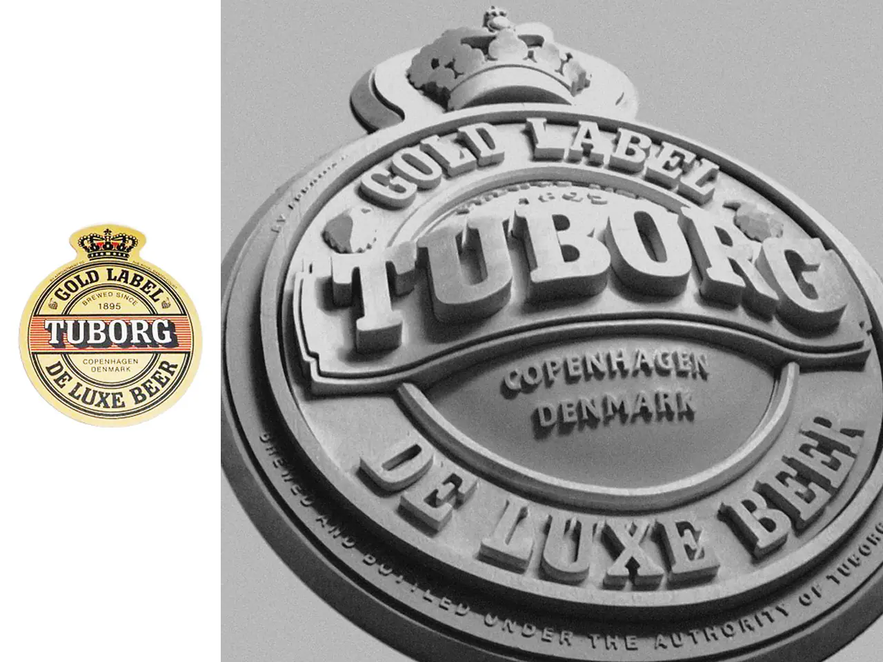 3D_Caroussel_Tuborg - The Bees Knees Design Large Tuborg Gold Label beer seal with the word TUBORG prominently displayed; a smaller Tuborg Gold Label badge sits to the left. (Informative branding image)