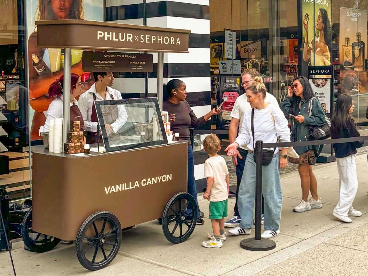 PHLUR_Sephora_Activation_Vancouver_Street_Cart PHLUR Sephora event cart in front of the Vancouver Sephora retail store, giving away free ice cream to passerby.